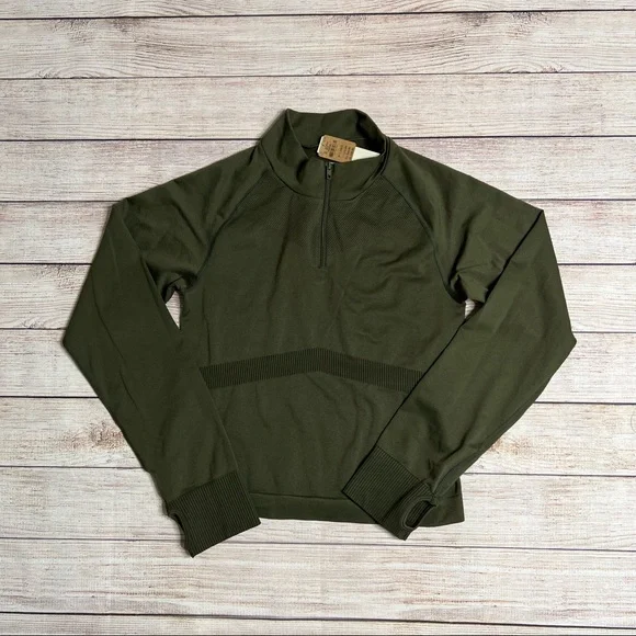 PINK Active Green Long Sleeve Partial Zip Pullover Cropped Sweatshirt Size M - Picture 5 of 10